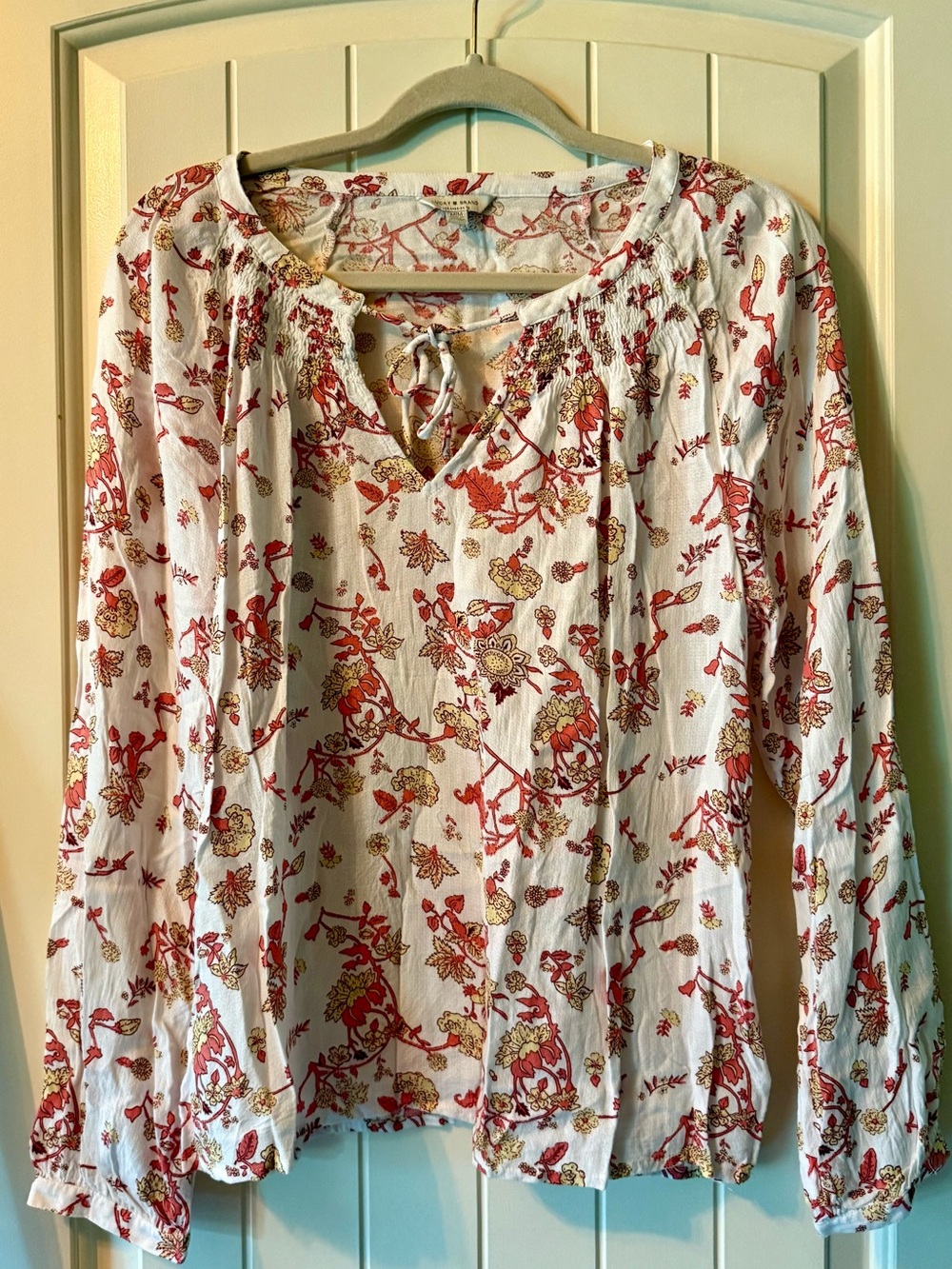 Lucky Brand White Blouse with Red and Gold Floral Print